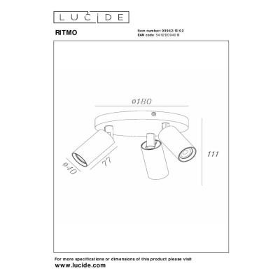 RITMO - Plafon - Ø 18 cm - 3xGU10 - Black 09942/13/30 Lucide